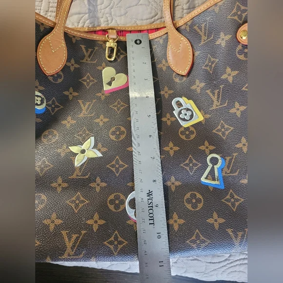 Louis Vuitton Brown Monogram Neverfull Tote with Decorative Patch Accents - Picture 13 of 16